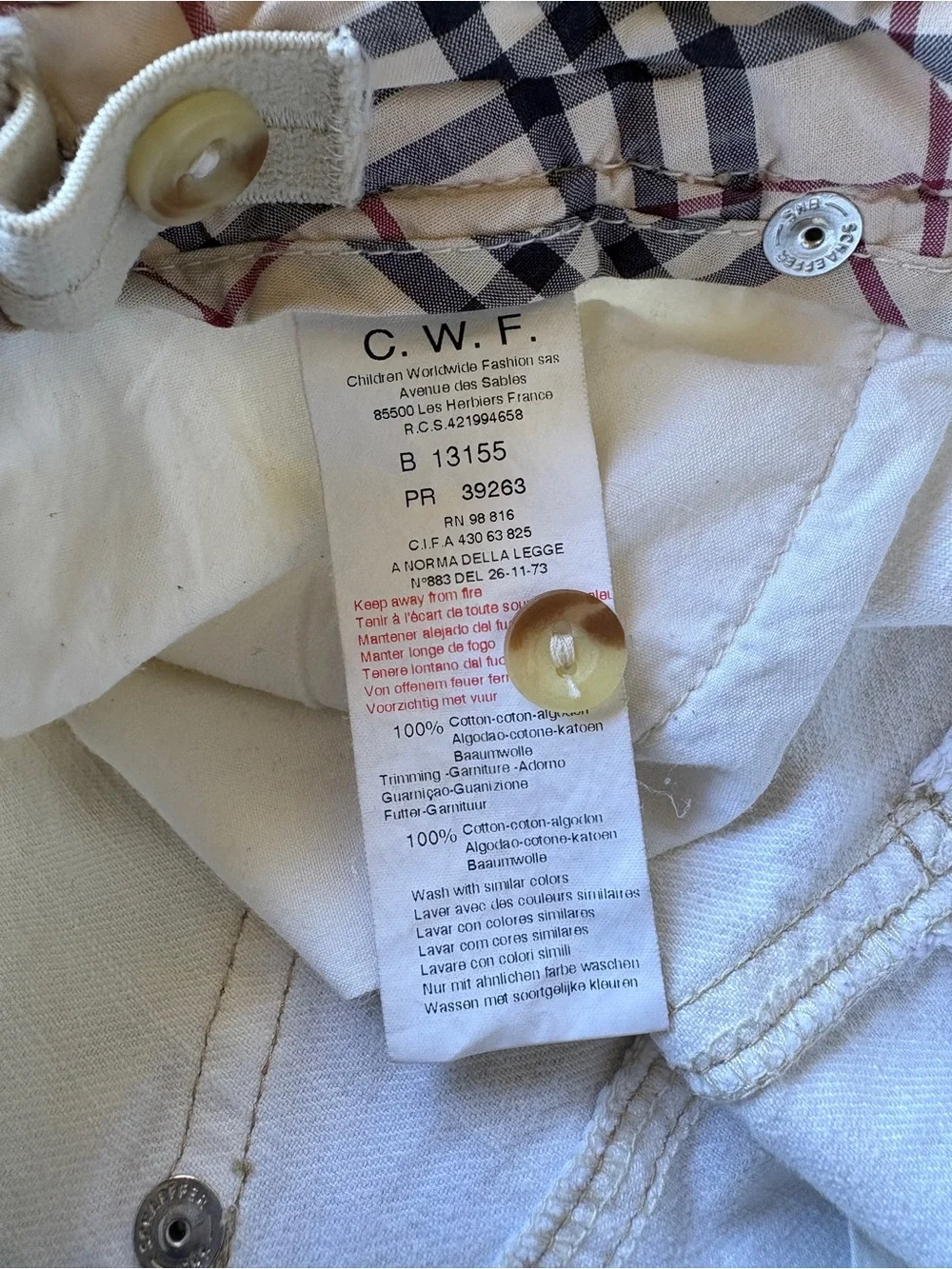 Burberry White Denim Mini Skirt with Signature Plaid Waist